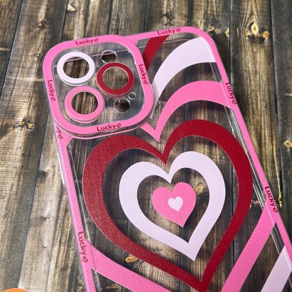 5for$10 Looped Pink Red Heart Transparent Lucky IPhone 12 Pro Max Phone Case - Picture 2 of 5